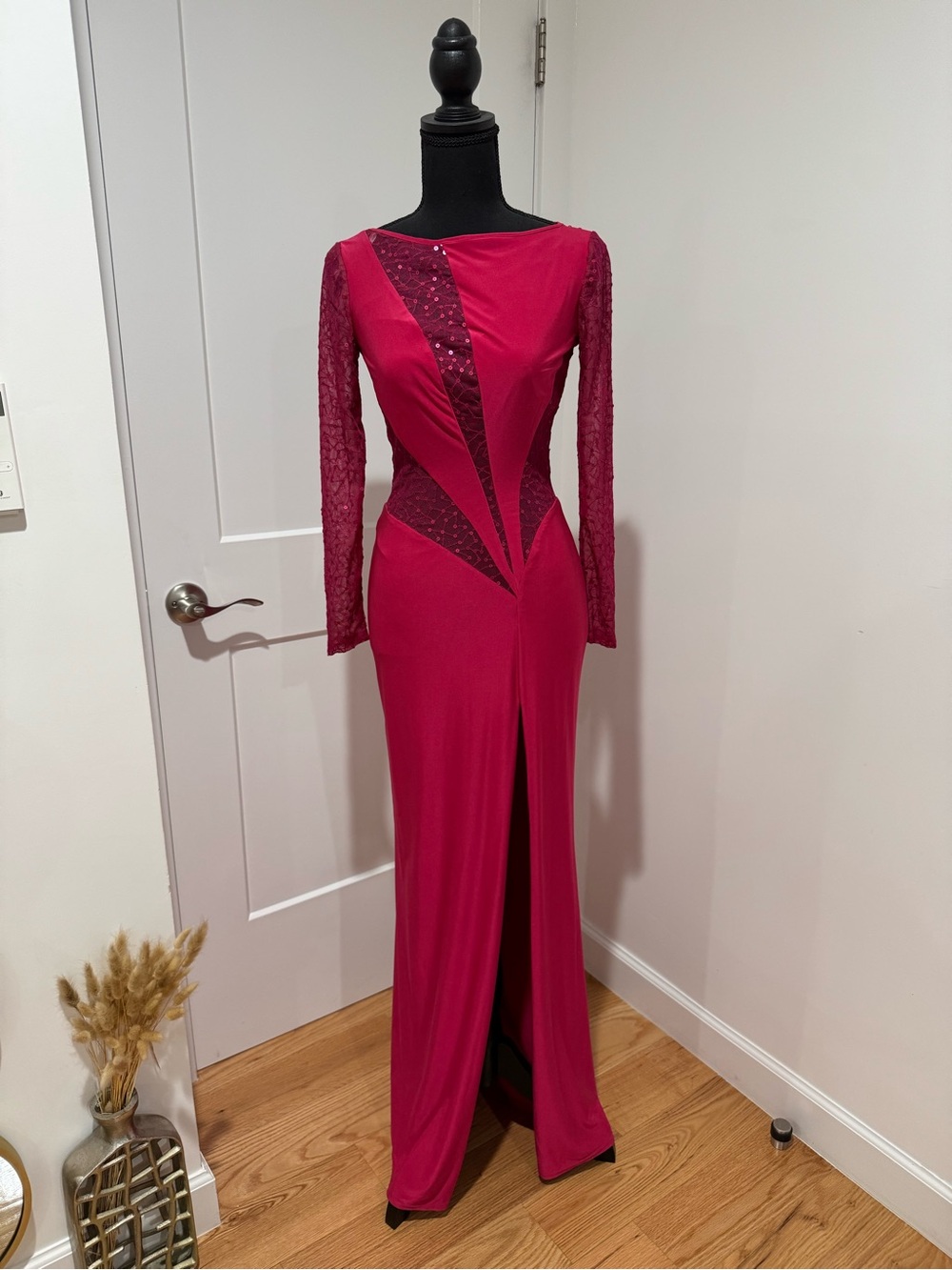 Tadashi Shoji Fuchsia Long-Sleeve Evening Gown NWOT XXS